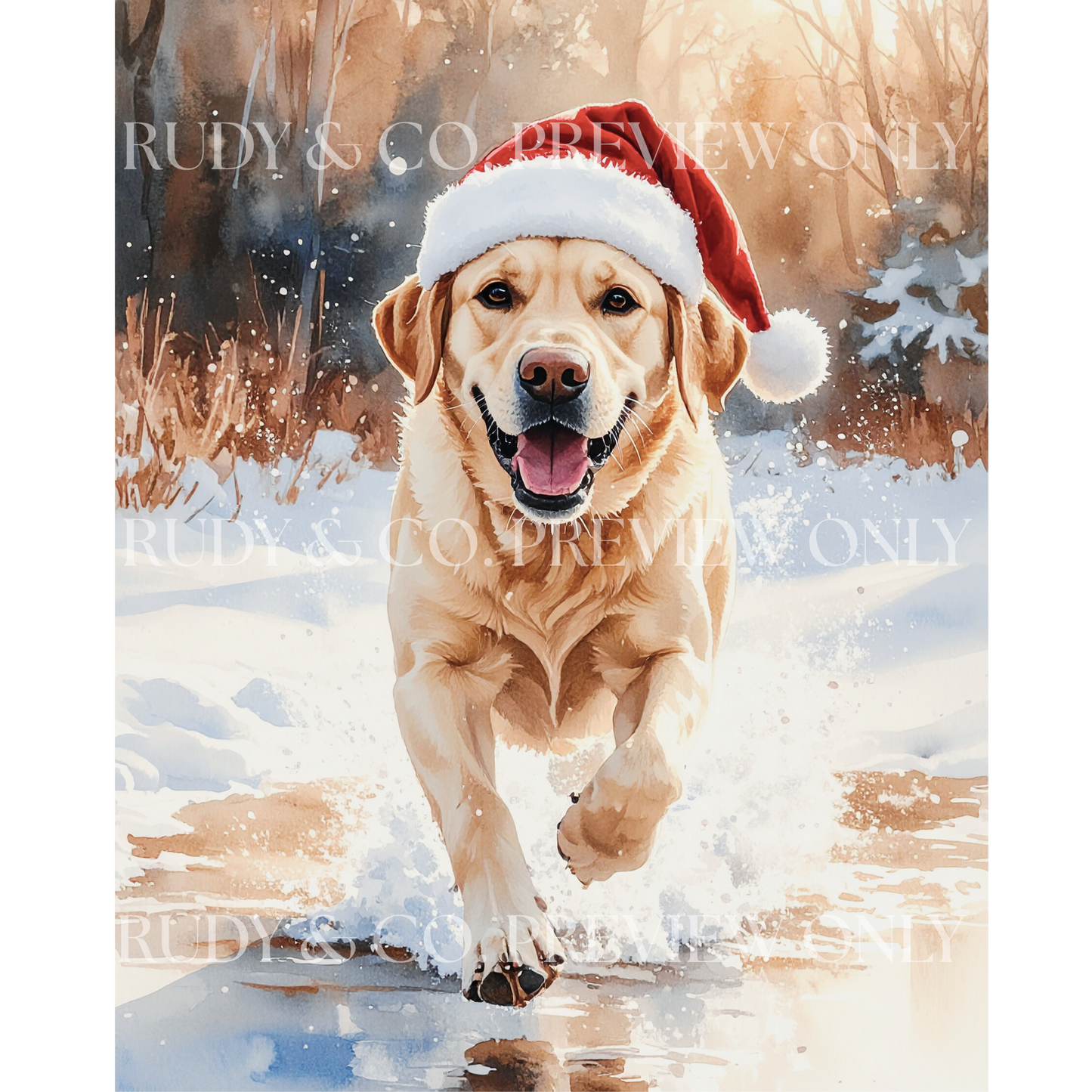 Festive Dash – Yellow Labrador Christmas Digital Art Print