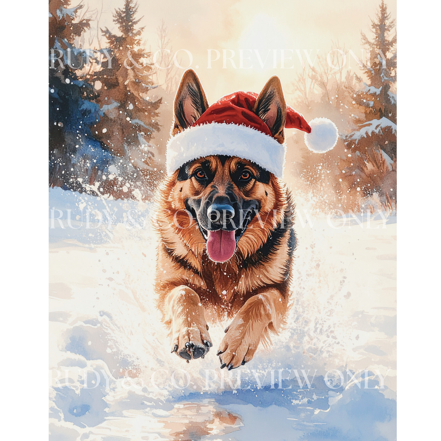 Festive Dash – German Shepherd Christmas Digital Art Print
