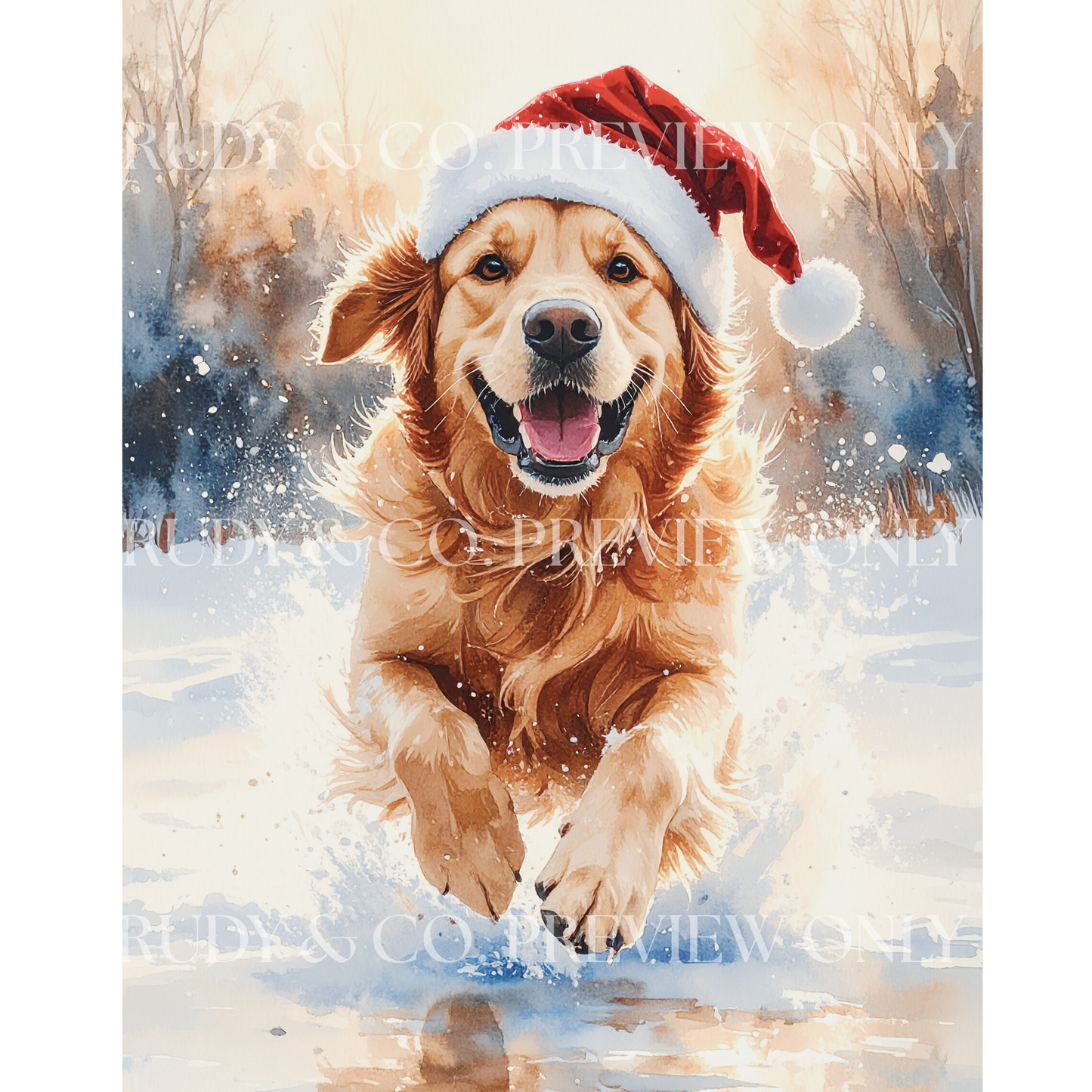 Festive Dash – Golden Retriever Christmas Digital Art Print
