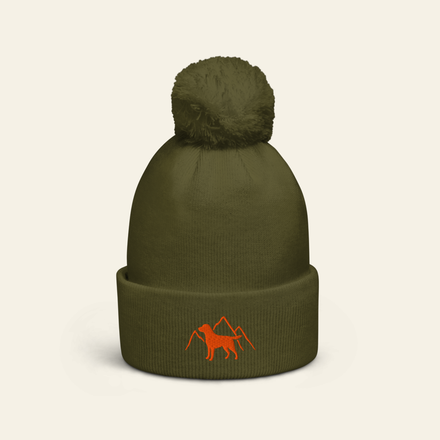 Rudy & Co. Signature Pom Pom Beanie – Orange Embroidery