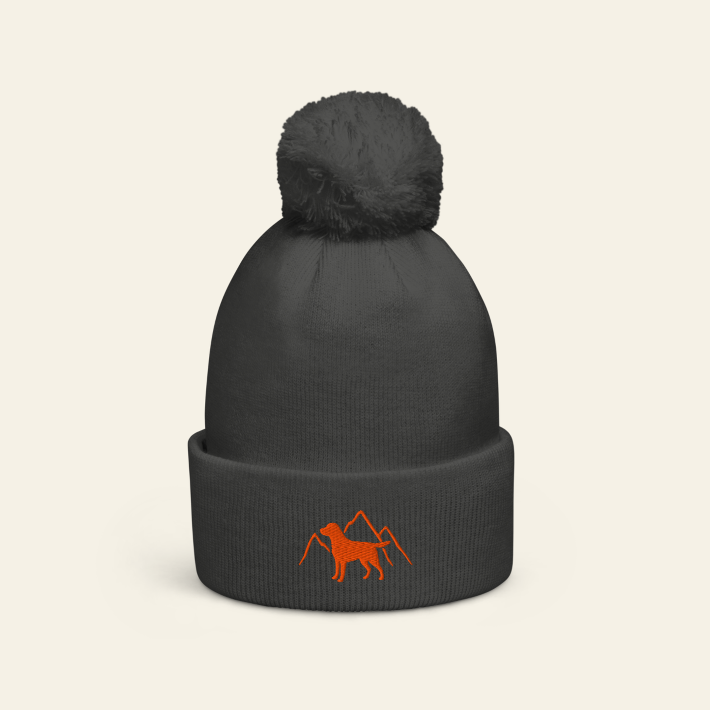 Rudy & Co. Signature Pom Pom Beanie – Orange Embroidery