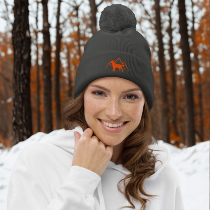 Rudy & Co. Signature Pom Pom Beanie – Orange Embroidery