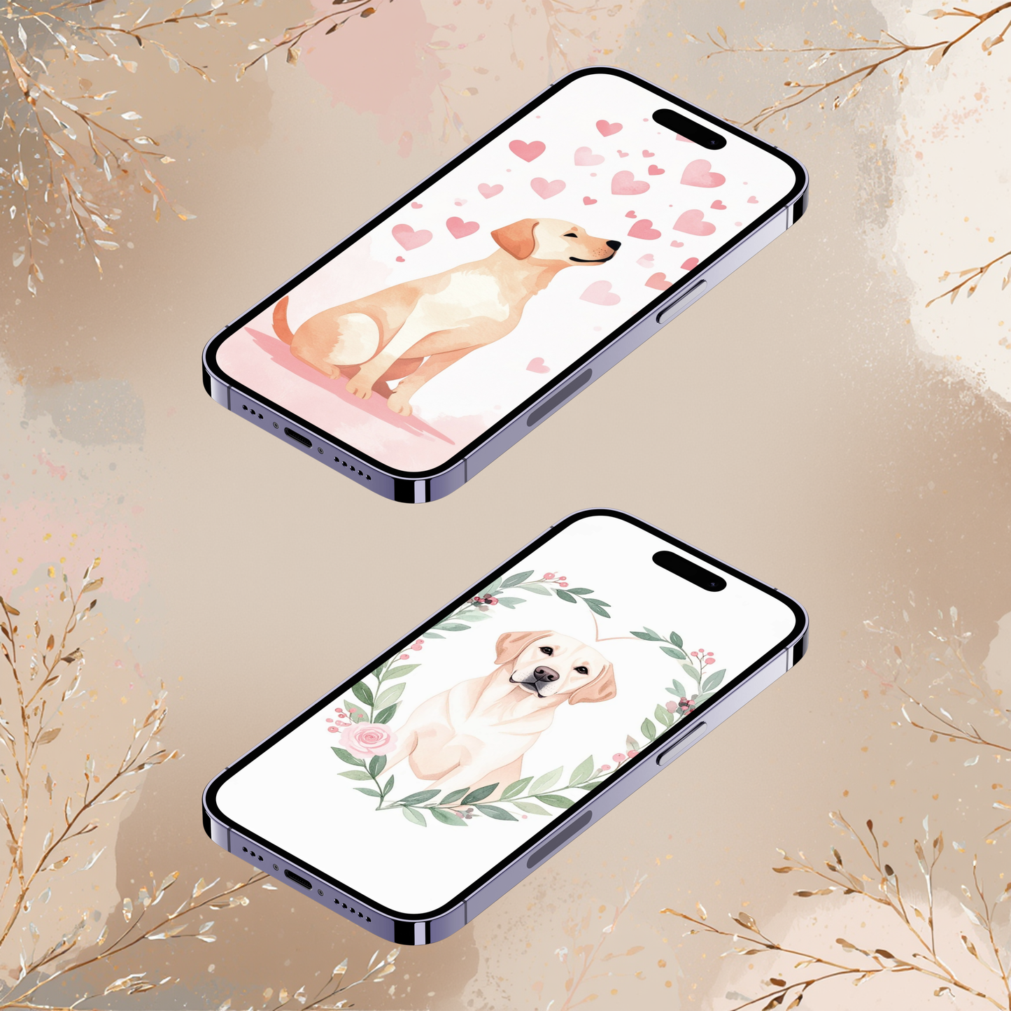 Labrador Valentine Phone Wallpapers – Dog iPhone Backgrounds – Labrador Digital Download (2 Pack)