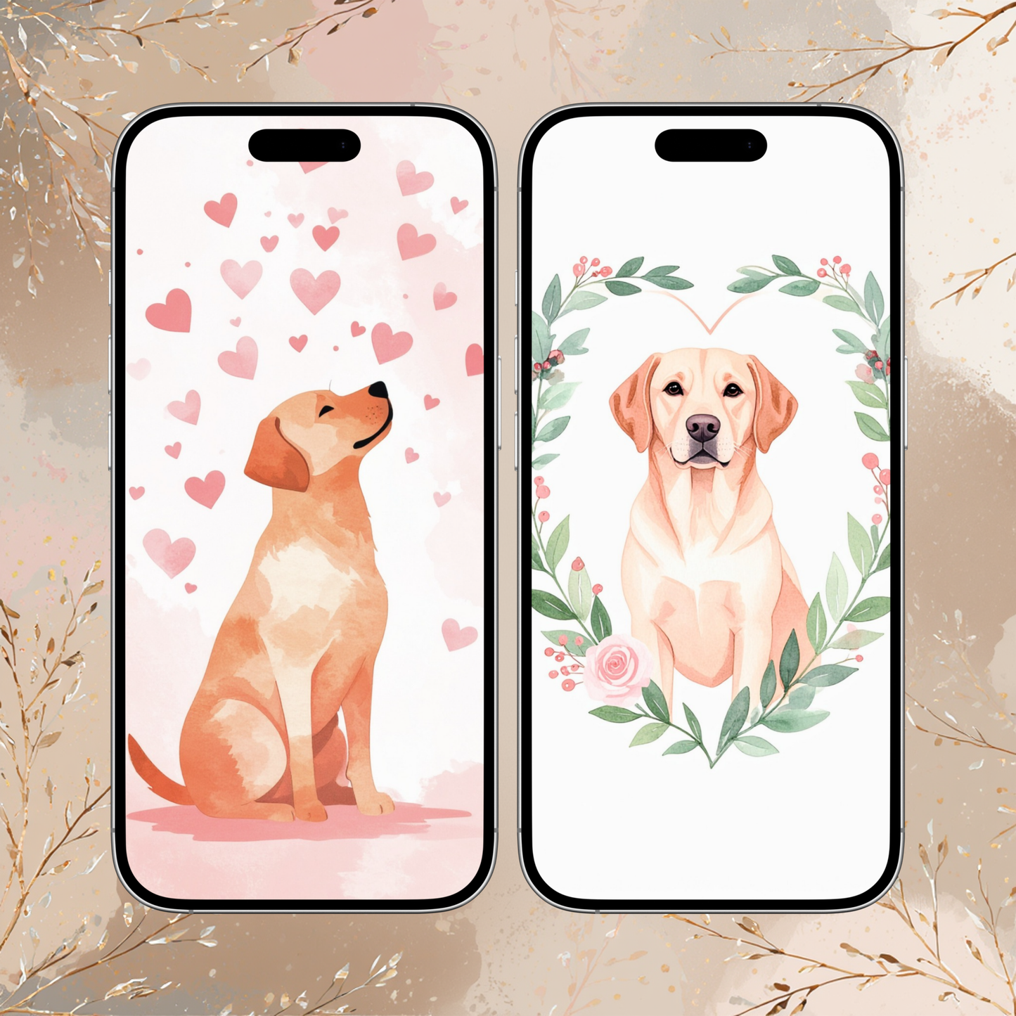 Labrador Valentine Phone Wallpapers – Dog iPhone Backgrounds – Labrador Digital Download (2 Pack)