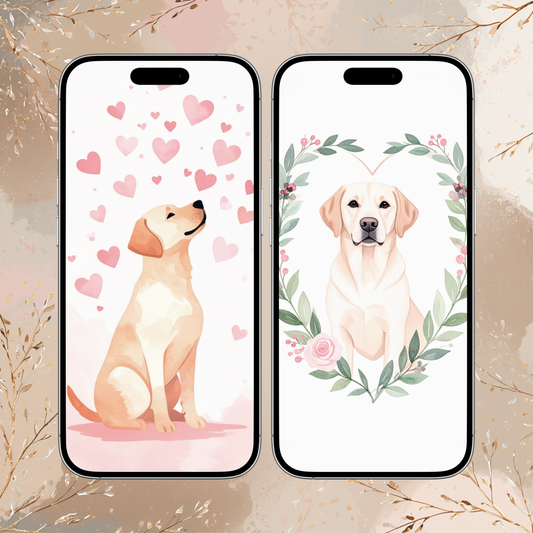 Labrador Valentine Phone Wallpapers – Dog iPhone Backgrounds – Labrador Digital Download (2 Pack)