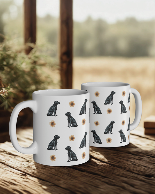 Black Labrador Sunflower Mug