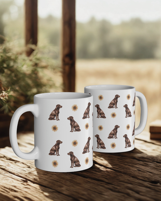 Chocolate Labrador Sunflower Mug