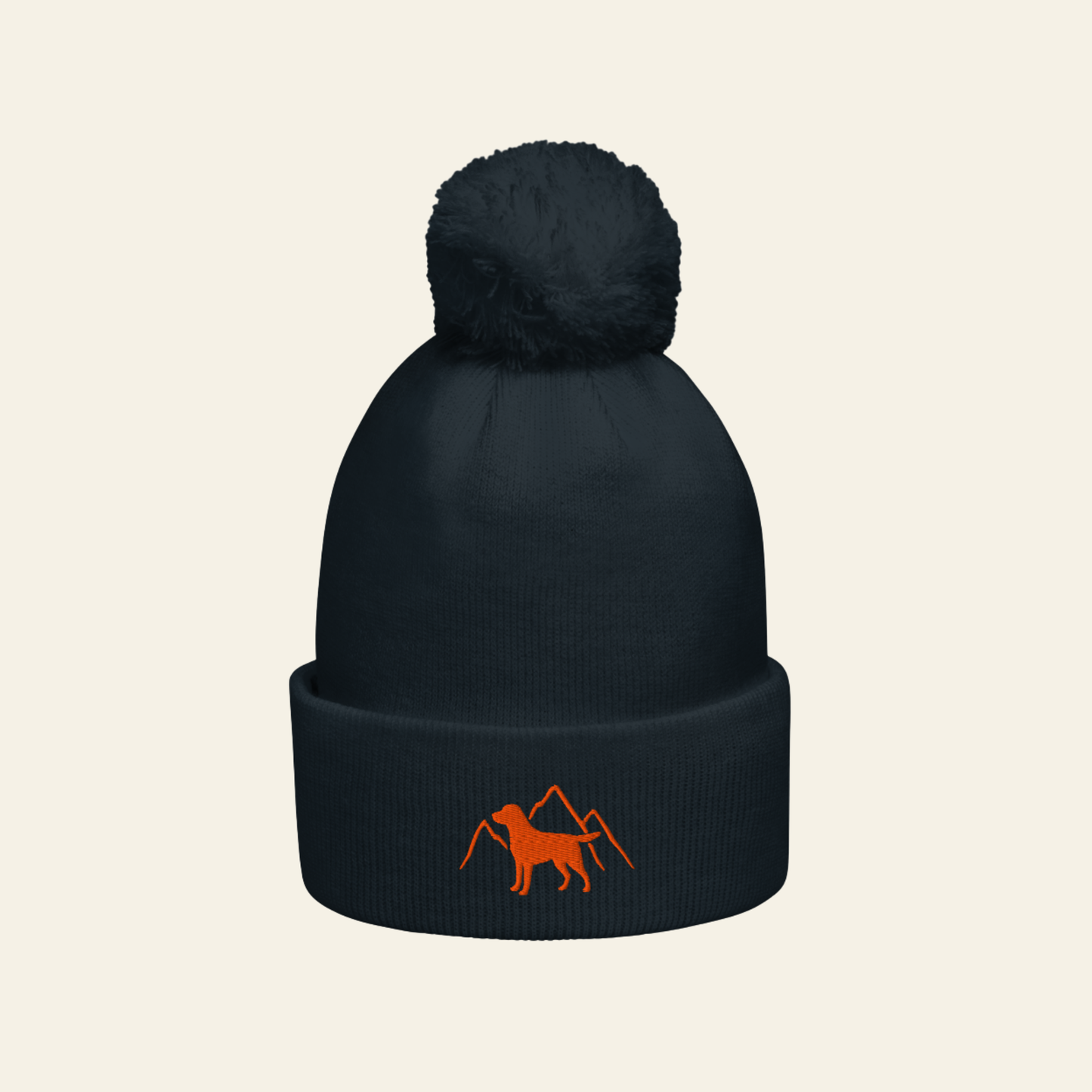 Rudy & Co. Signature Pom Pom Beanie – Orange Embroidery
