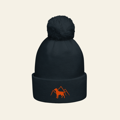 Rudy & Co. Signature Pom Pom Beanie – Orange Embroidery
