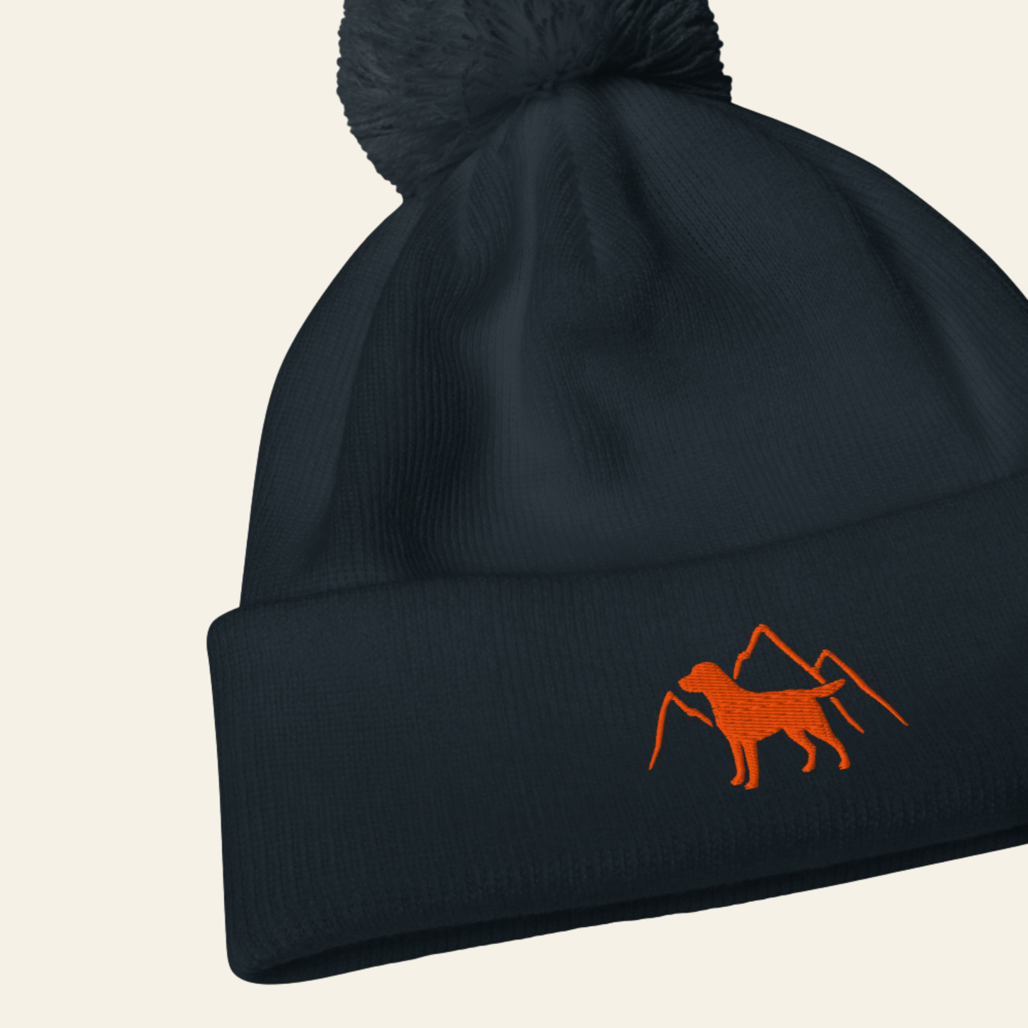 Rudy & Co. Signature Pom Pom Beanie – Orange Embroidery