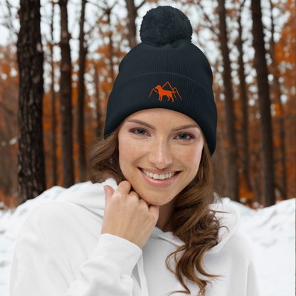 Rudy & Co. Signature Pom Pom Beanie – Orange Embroidery