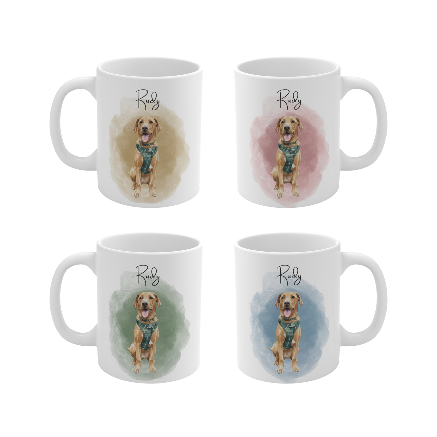 Personalised Pet Portrait Mug – Custom Watercolour Dog Illustration