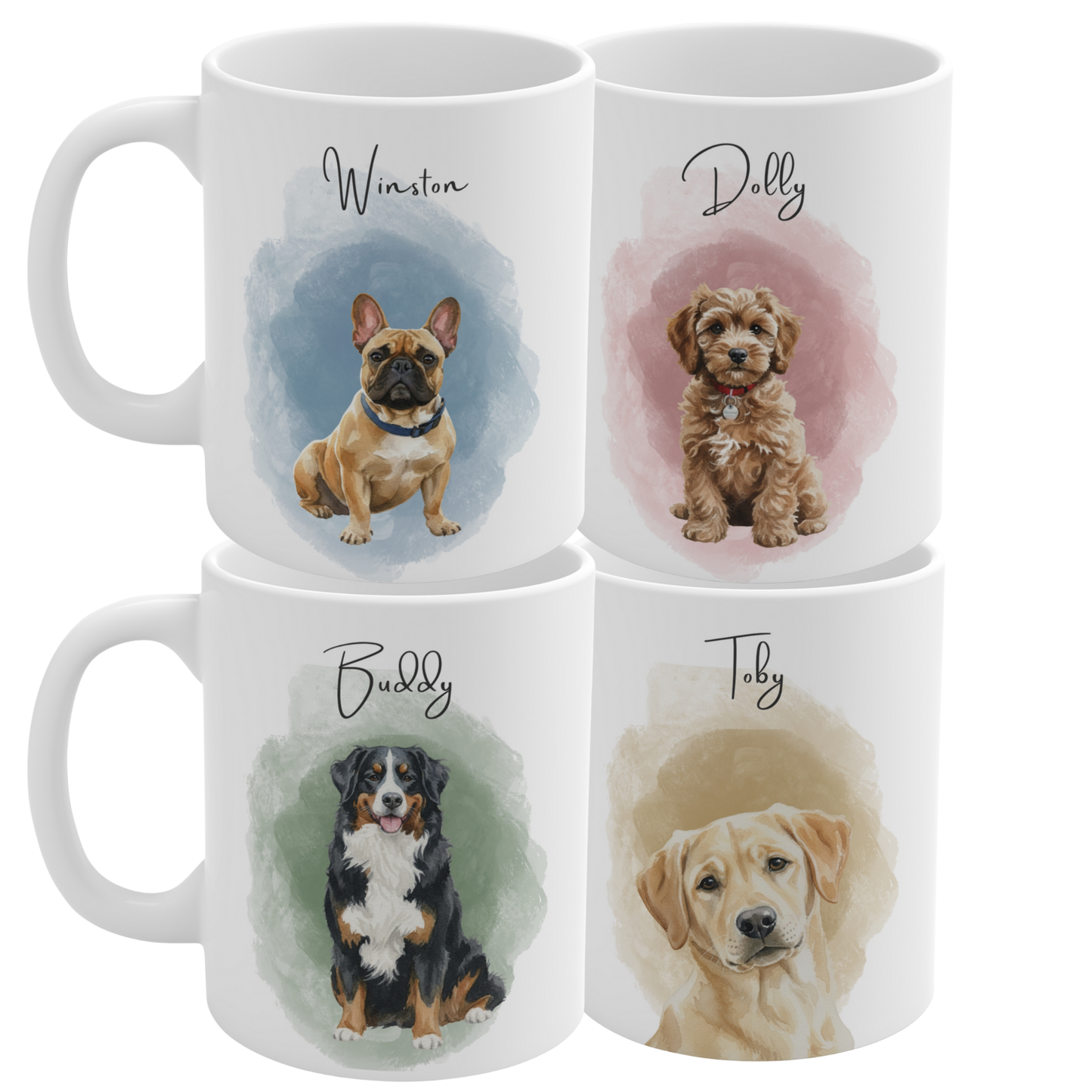 Personalised Pet Portrait Mug – Custom Watercolour Dog Illustration