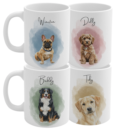 Personalised Pet Portrait Mug – Custom Watercolour Dog Illustration