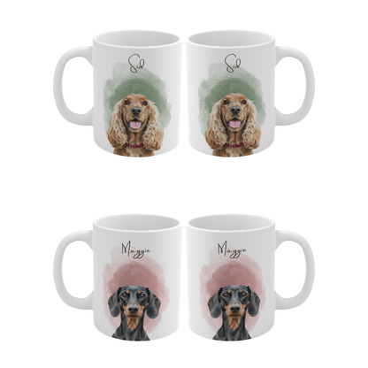 Personalised Pet Portrait Mug – Custom Watercolour Dog Illustration