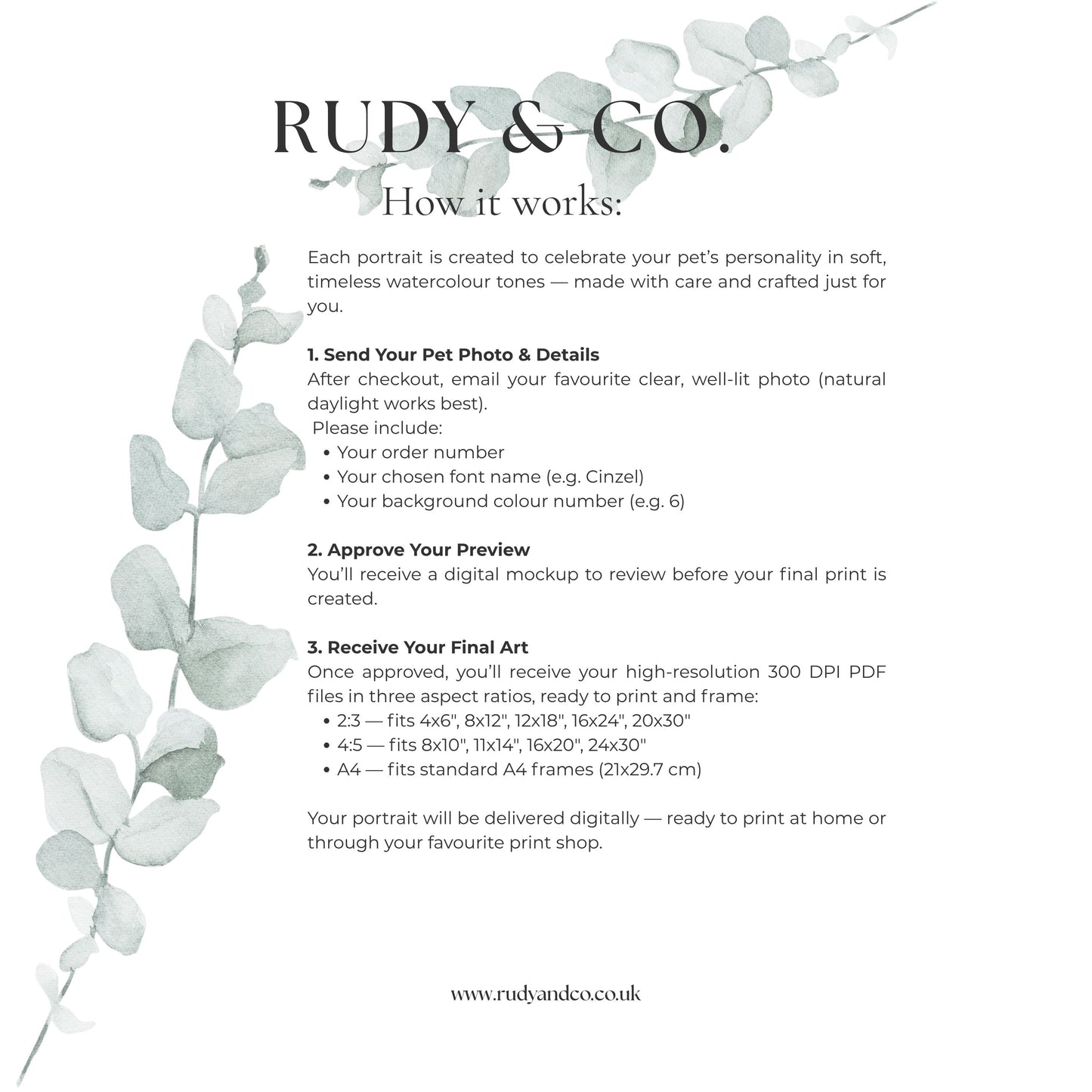 Personalised Watercolour Pet Portrait from Photo | Custom Dog Art | Dog Lover Gift | Pet Memorial Print | Rudy & Co.