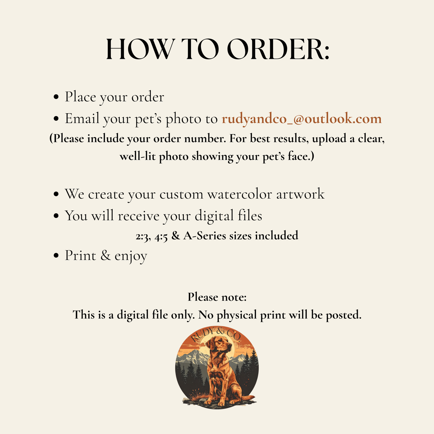 Custom Watercolour Painted Pet Portrait from Photo - Digital Download