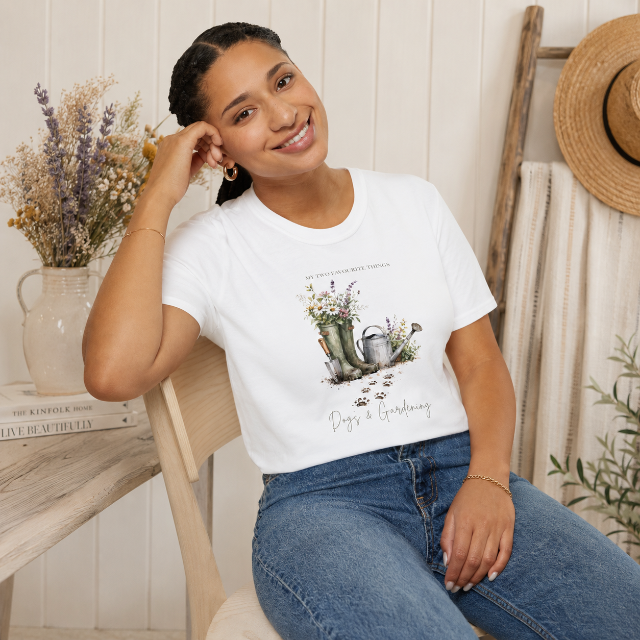 My Two Favourite Things: Dogs & Gardening T-Shirt – Watercolour Wellies & Wildflowers Design