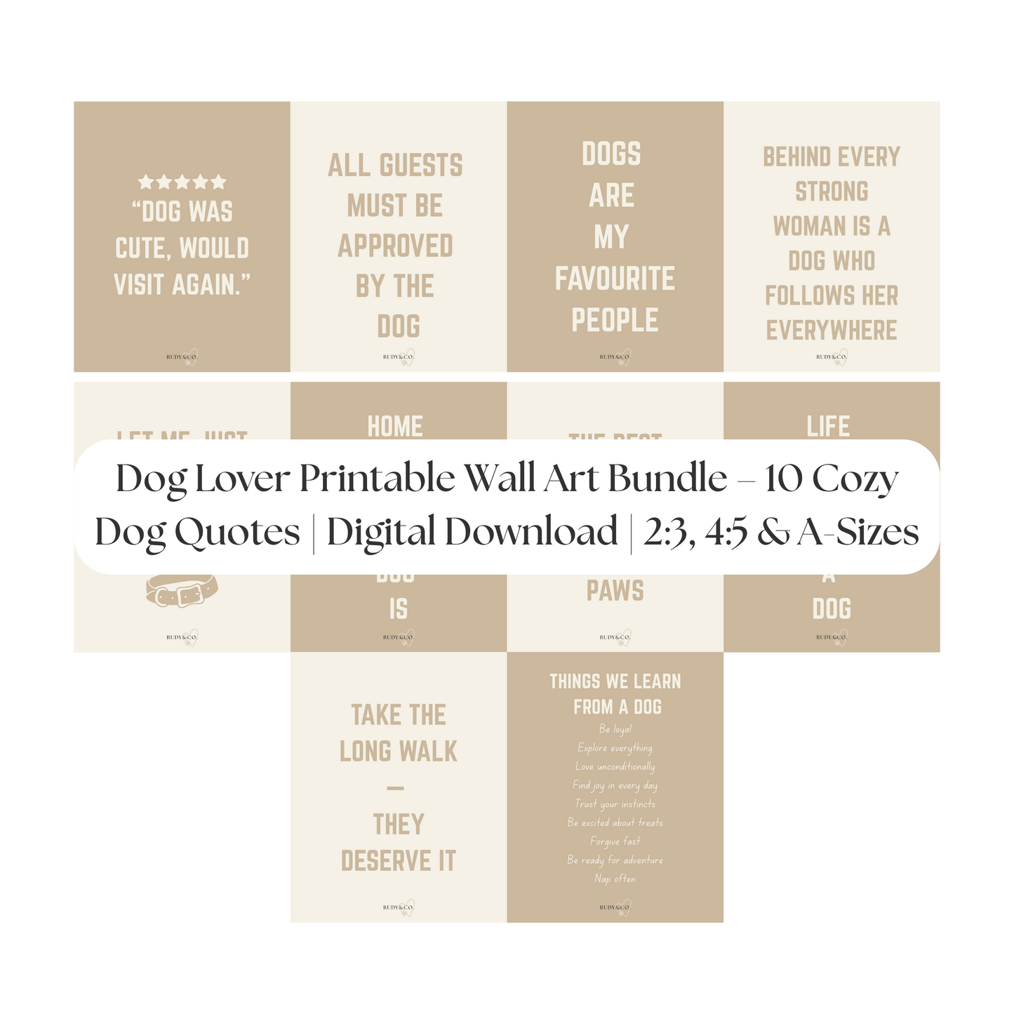Dog Lover Printable Wall Art Bundle – 10 Cozy Dog Quotes | Digital Download | 2:3, 4:5 & A-Sizes