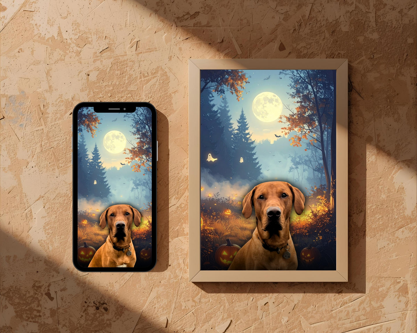 Whispering Woods | Custom Halloween Dog Portrait | Phone and Wall Art Digital Download | Rudy & Co.