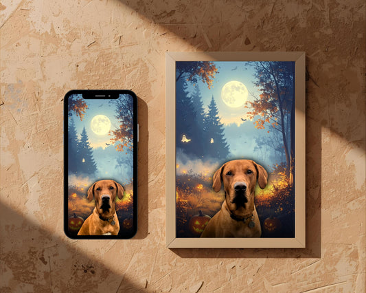 Whispering Woods | Custom Halloween Dog Portrait | Phone and Wall Art Digital Download | Rudy & Co.