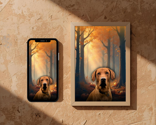 Woodland Glow | Custom Halloween Dog Portrait | Phone and Wall Art Digital Download | Rudy & Co.
