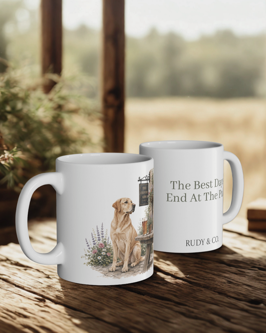 Yellow Labrador Country Pub Mug – The Best Days End At The Pub