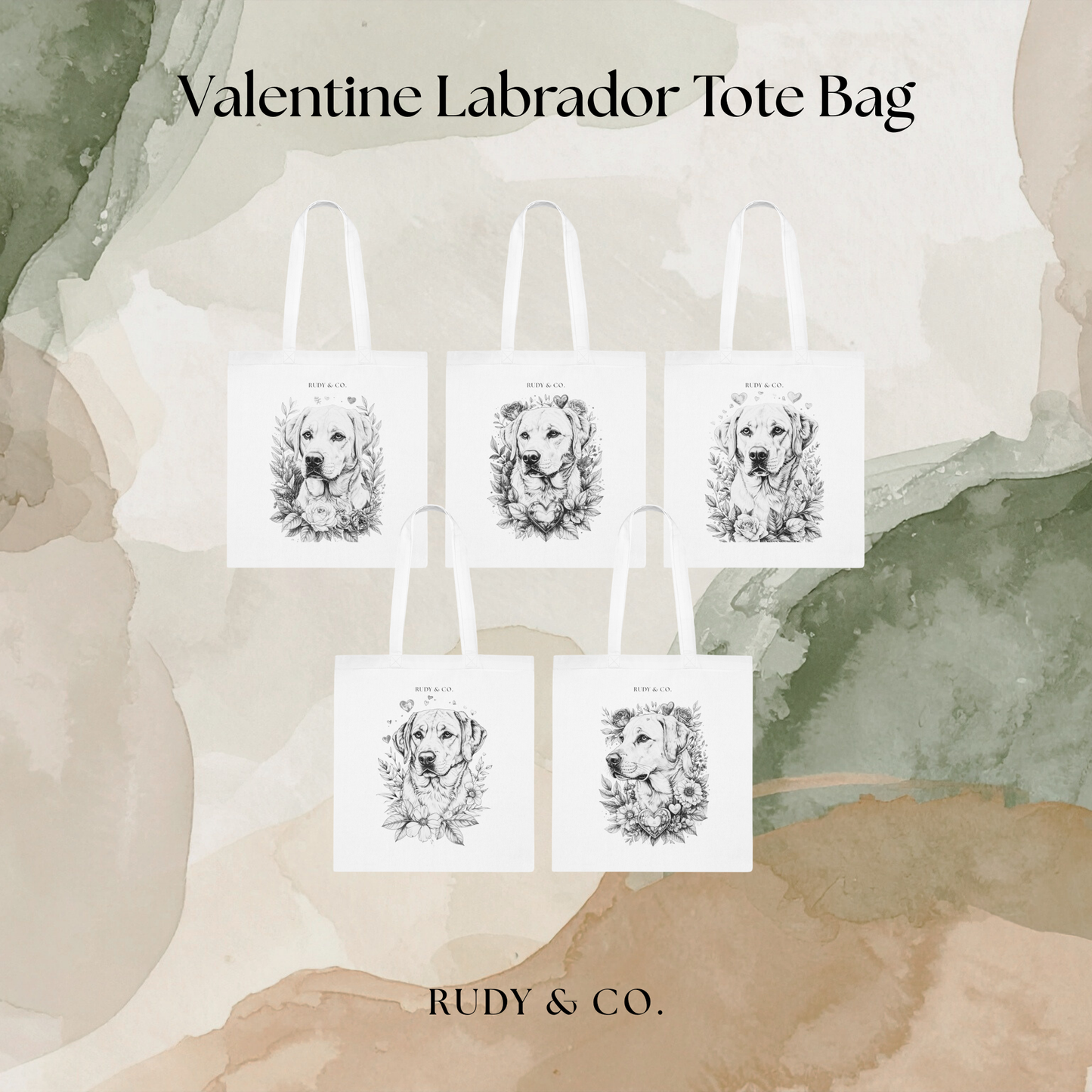 Valentine Dog Tote Bag – Choose from 5 Hand-Drawn Style Labrador Designs