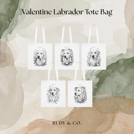 Valentine Dog Tote Bag – Choose from 5 Hand-Drawn Style Labrador Designs