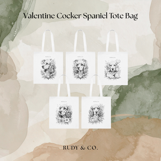 Valentine Dog Tote Bag – Choose from 5 Hand-Drawn Style Cocker Spaniel Designs