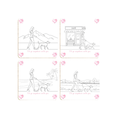 Valentine’s Dog Coaster Set – I’ll Go Anywhere With You – Pack of 4