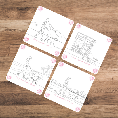 Valentine’s Dog Coaster Set – I’ll Go Anywhere With You – Pack of 4