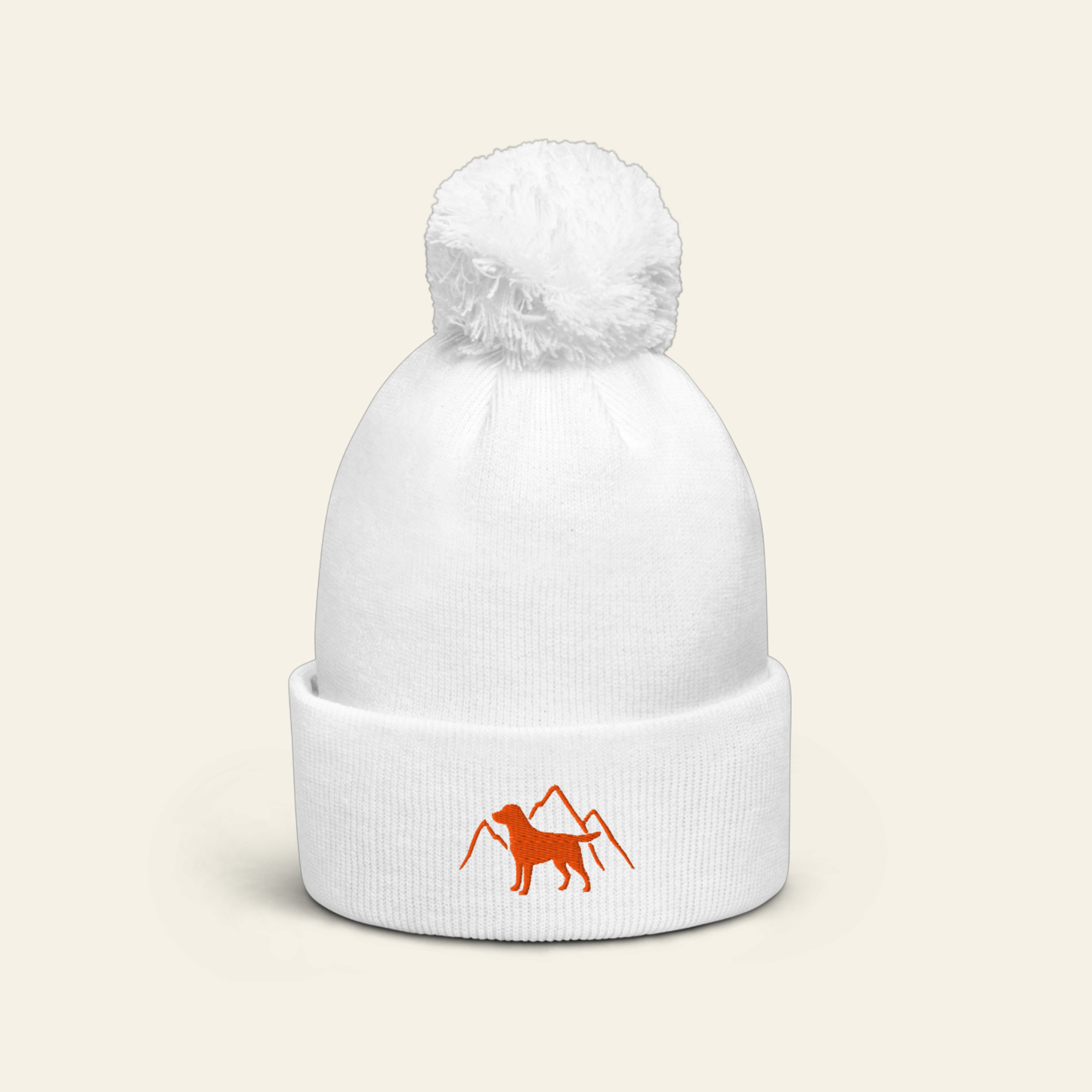 Rudy & Co. Signature Pom Pom Beanie – Orange Embroidery