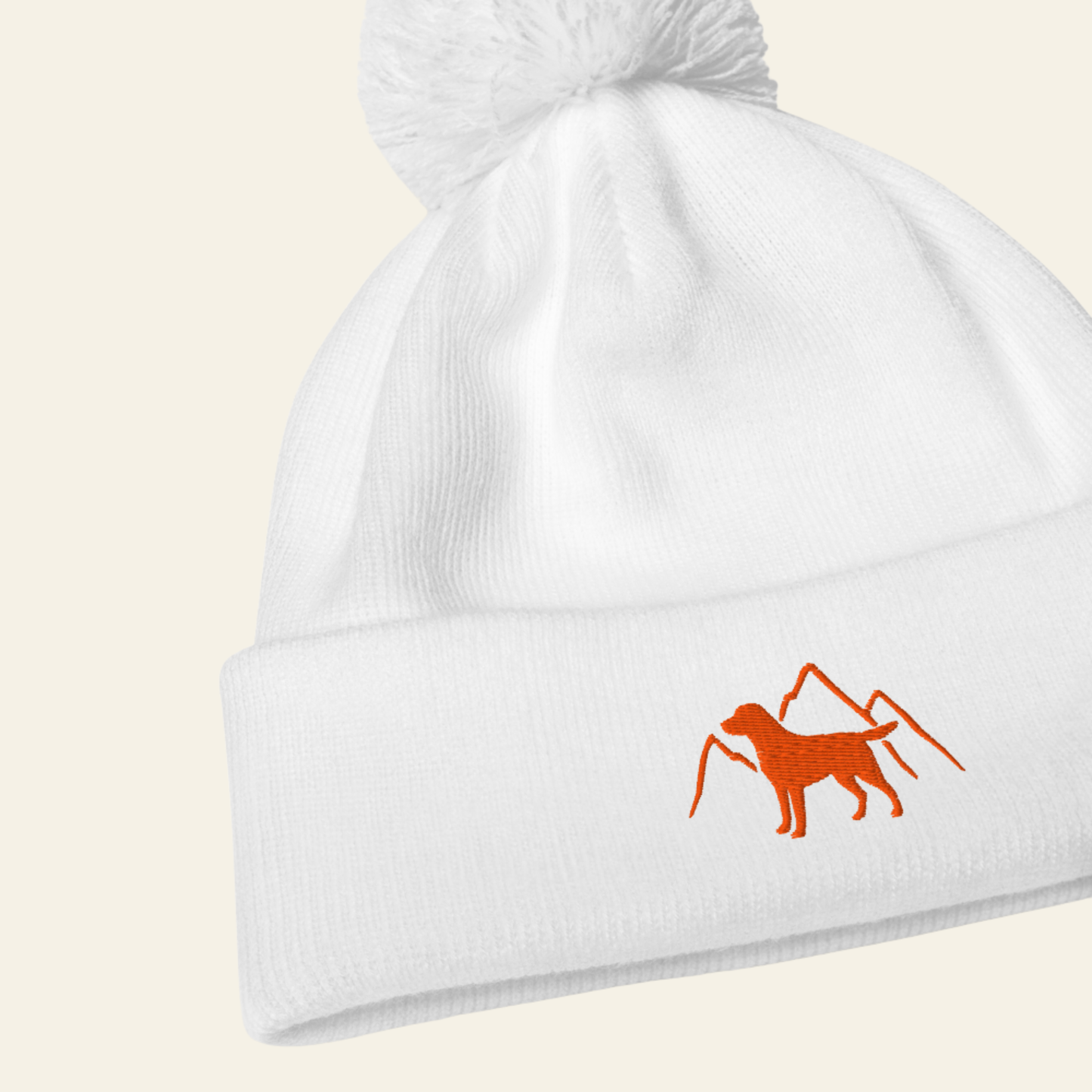 Rudy & Co. Signature Pom Pom Beanie – Orange Embroidery