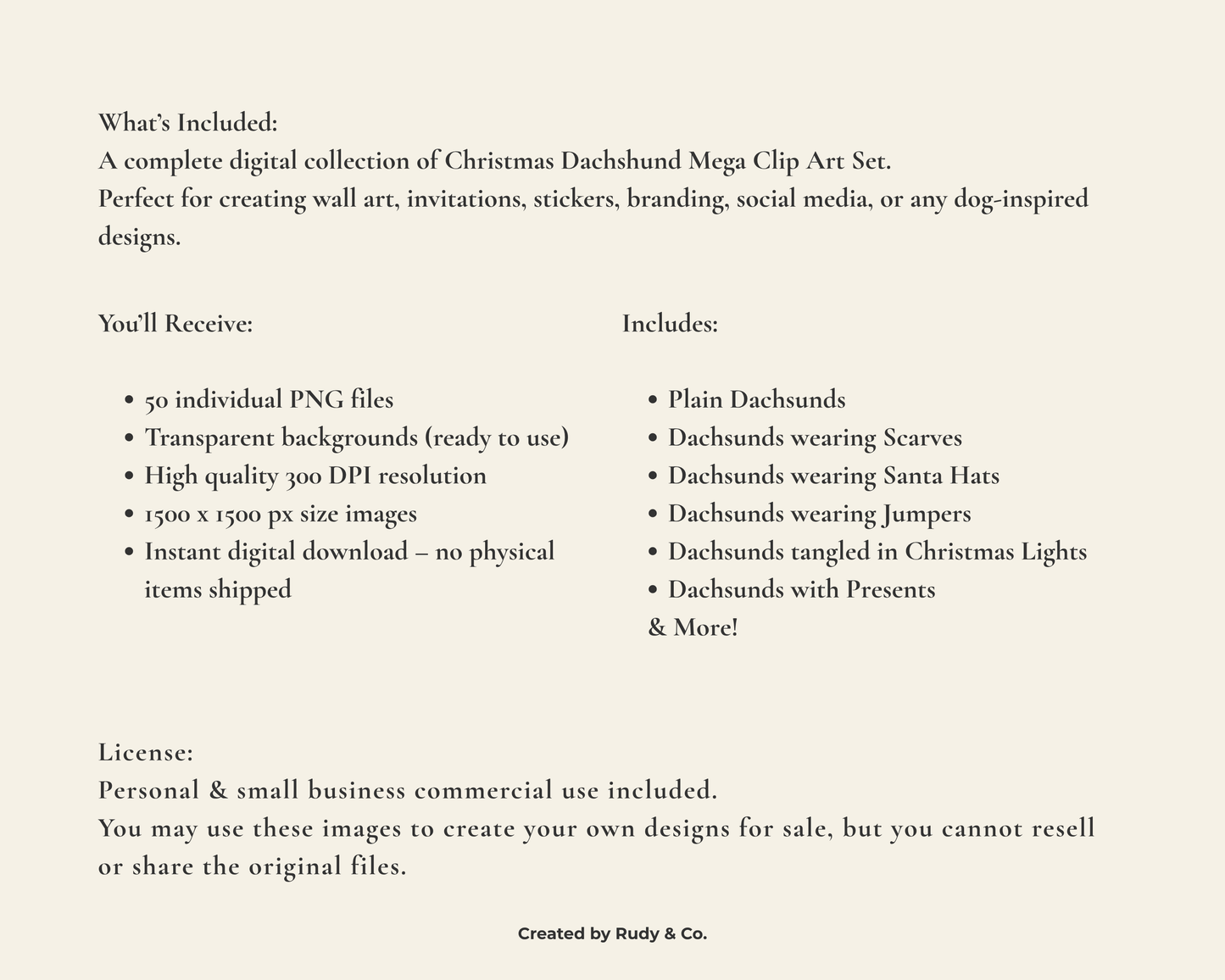 Christmas Dachshund Mega Clipart Bundle – 50 Watercolour PNGs (Instant Download)