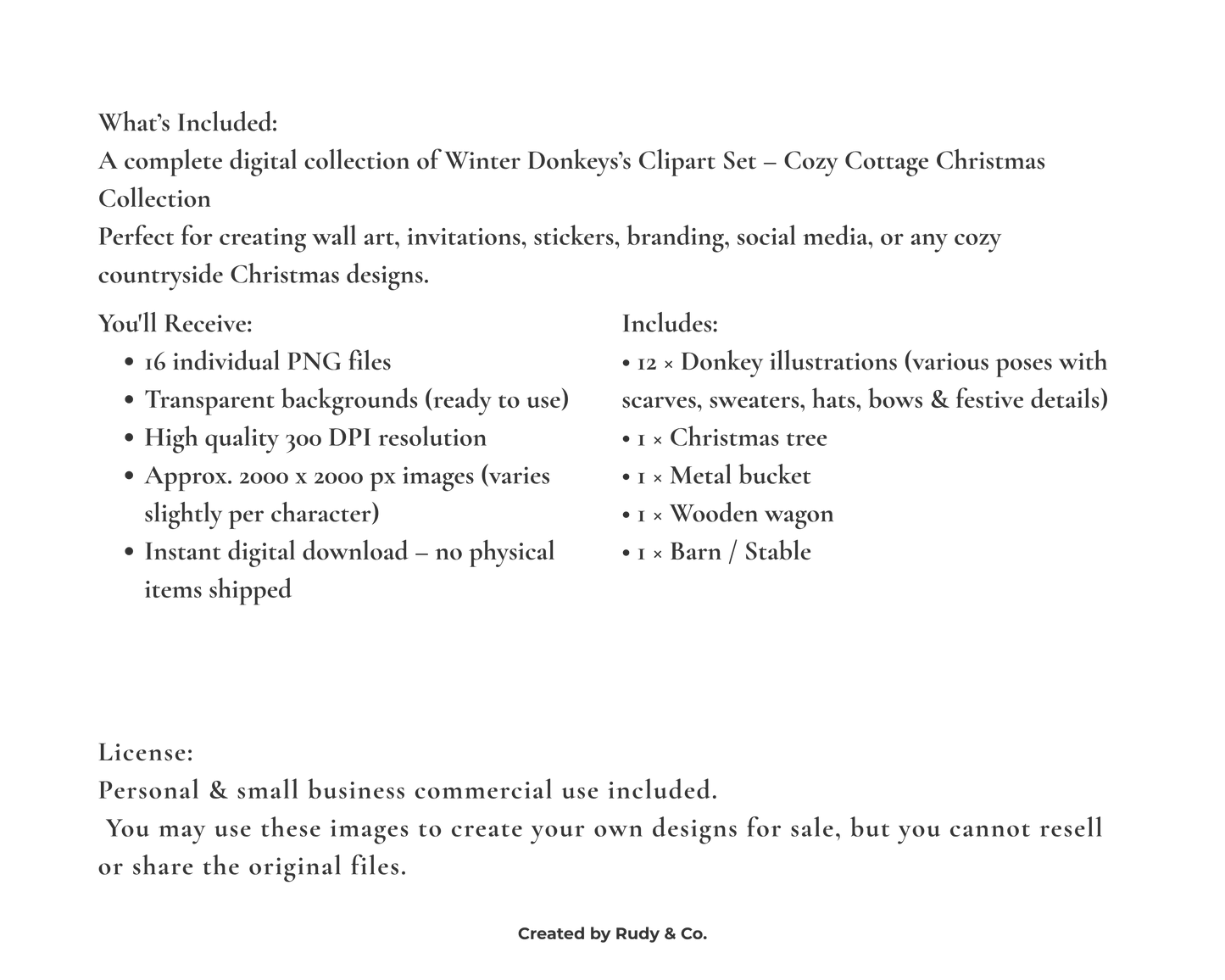 Winter Donkeys Clip Art Set — Cozy Cottage Christmas Collection