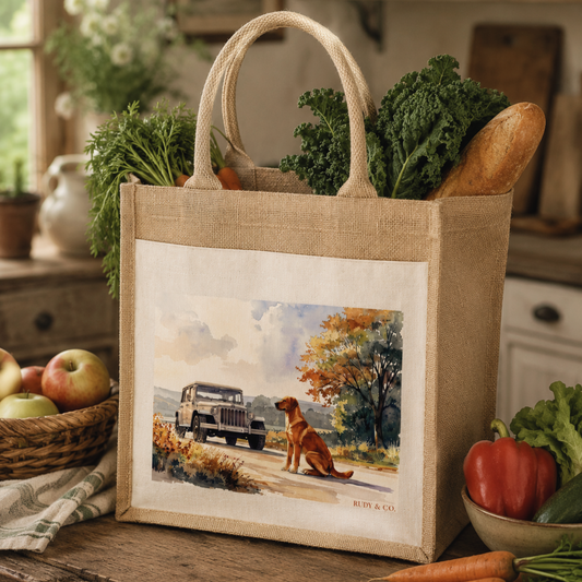 Country Roads Fox Red Labrador Tote Bag – Rustic Countryside Dog Tote