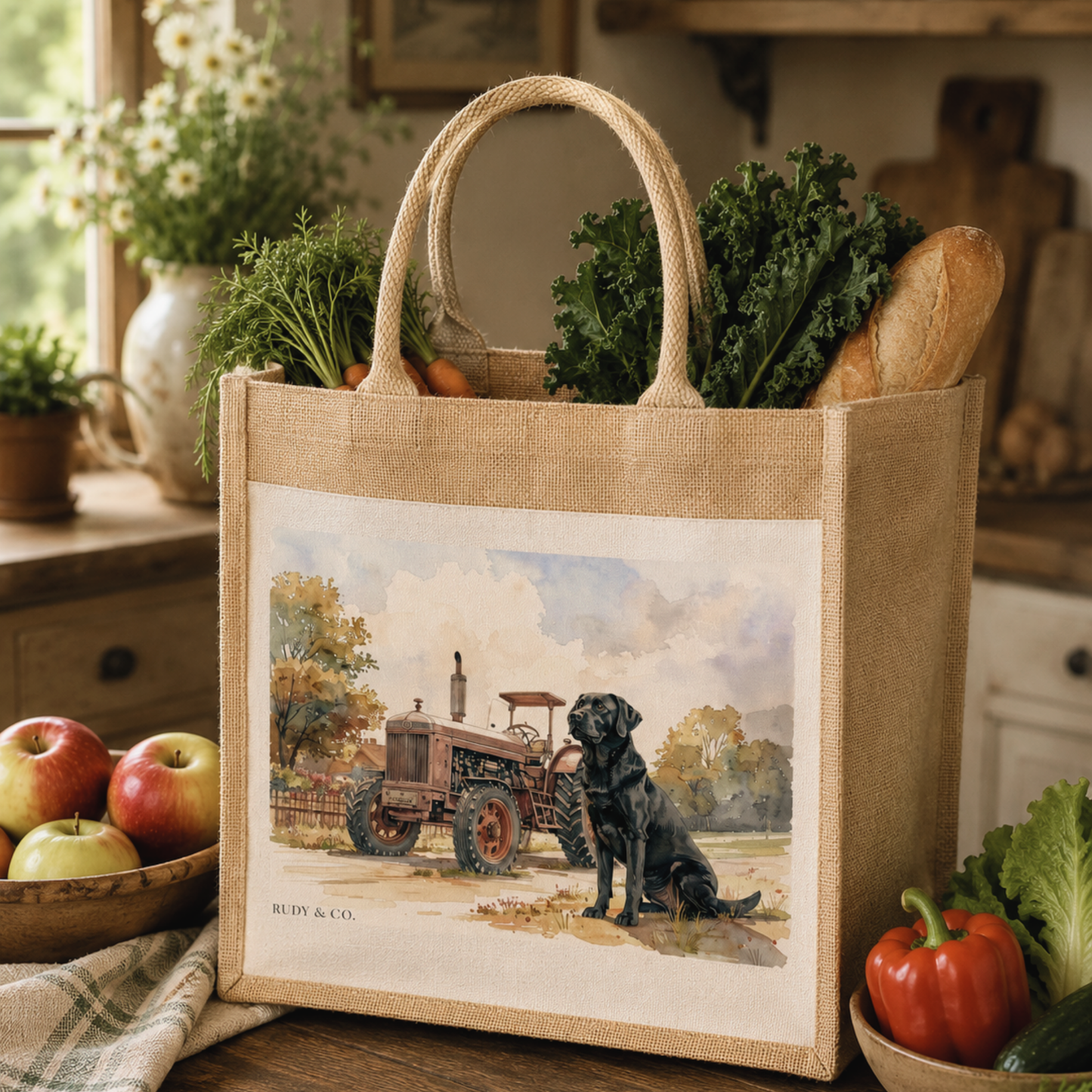 Harvest Companion Black Labrador Tote Bag – Rustic Farm Dog Tote