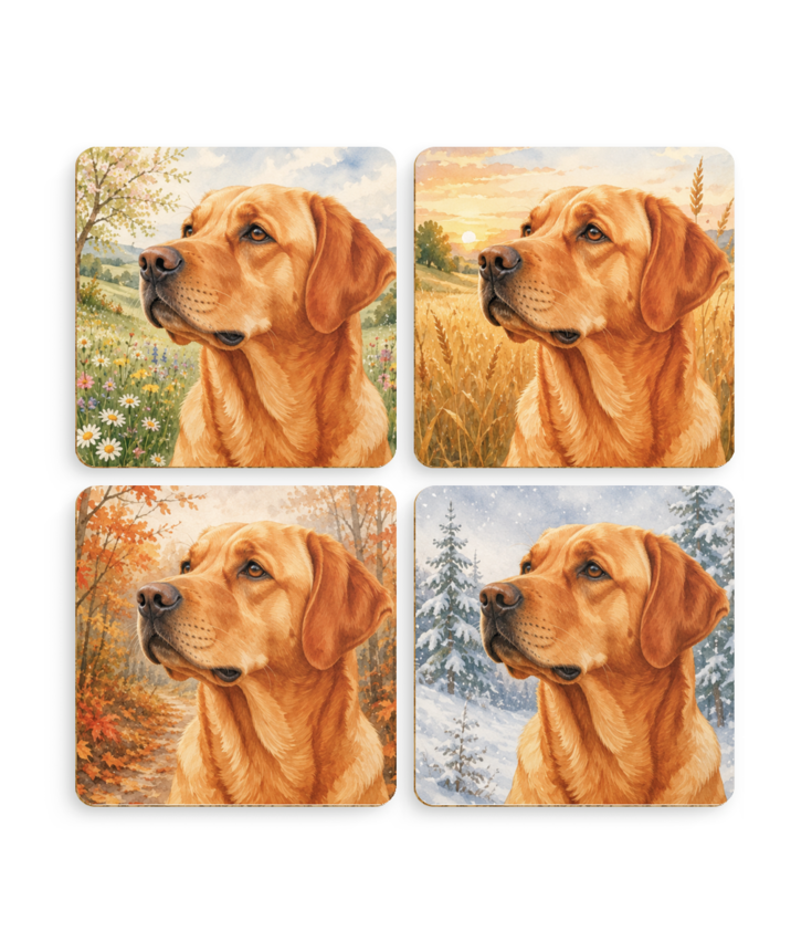 Fox Red Labrador Four Seasons Coaster Set | Pack of 4 Cork Backed Coasters