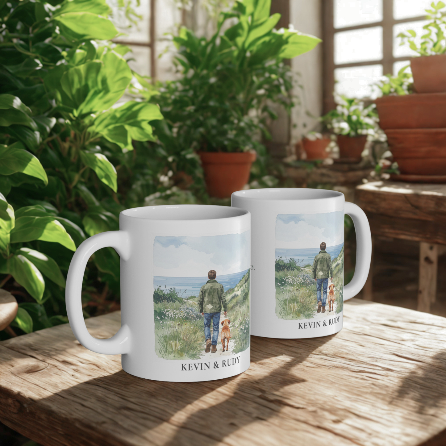 Personalised Dog & Owner Mug – Countryside Walk Design