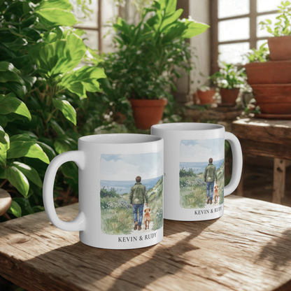 Personalised Dog & Owner Mug – Countryside Walk Design