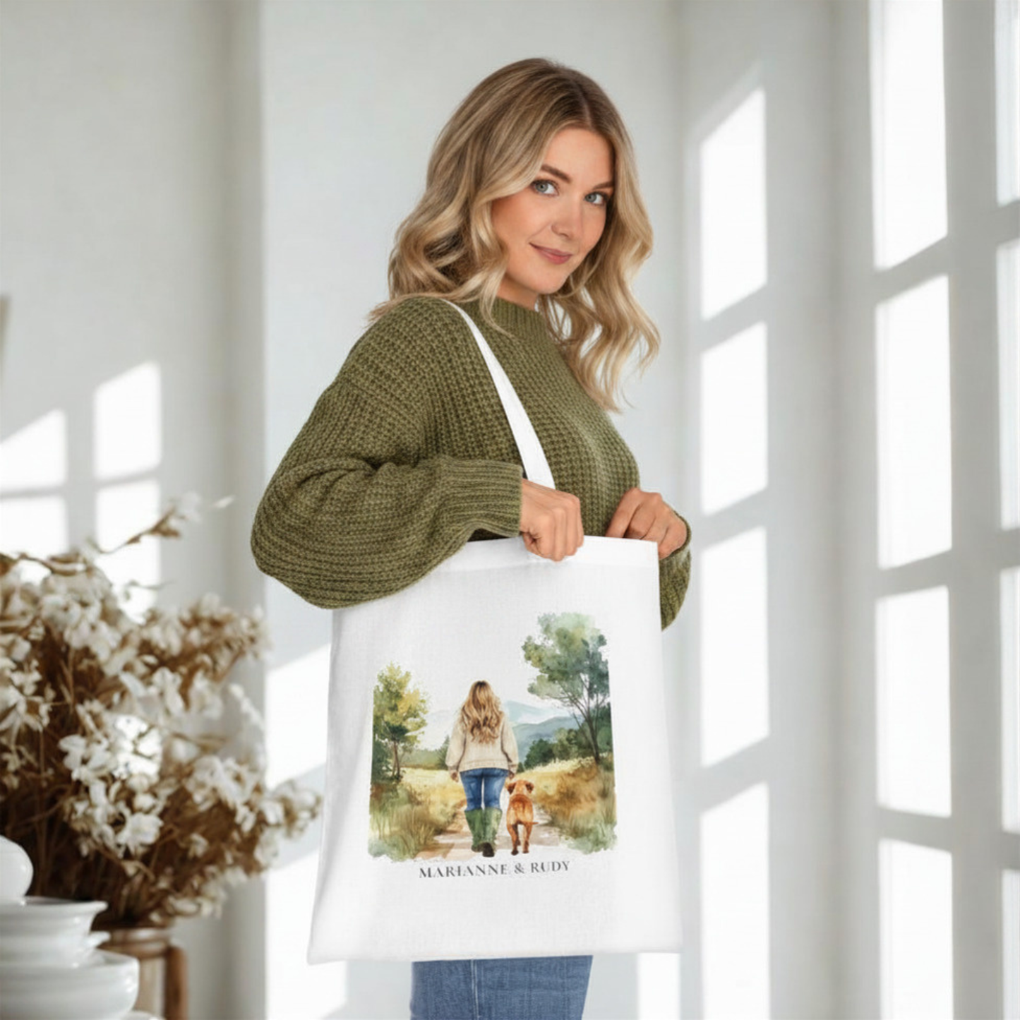 Personalised Dog & Owner Tote Bag – Countryside Walk Design