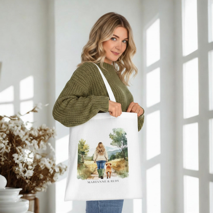 Personalised Dog & Owner Tote Bag – Countryside Walk Design
