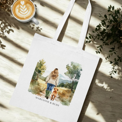 Personalised Dog & Owner Tote Bag – Countryside Walk Design