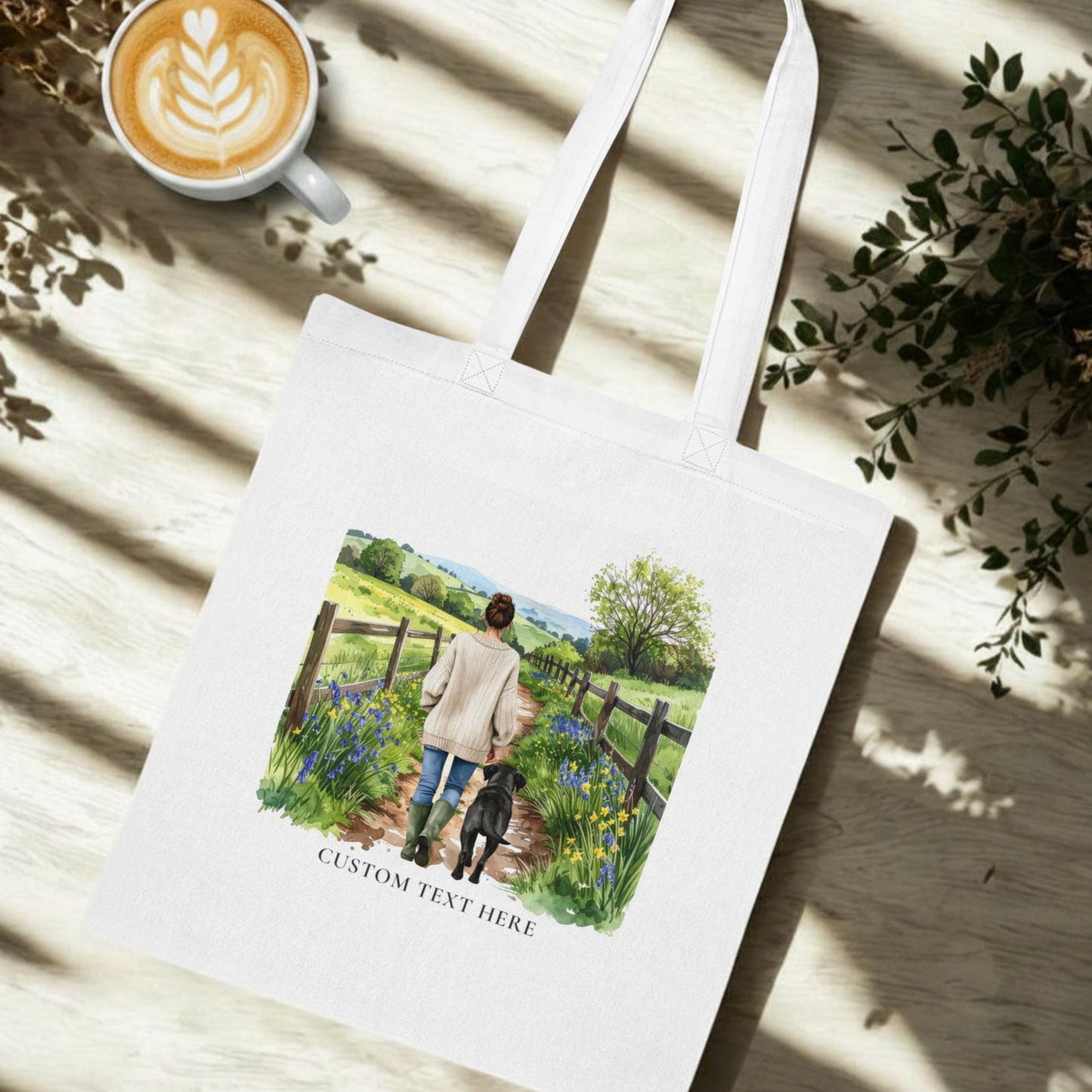 Personalised Dog & Owner Tote Bag – Countryside Walk Design