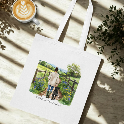 Personalised Dog & Owner Tote Bag – Countryside Walk Design
