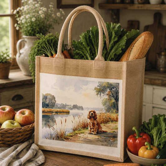 Still Waters Cocker Spaniel Tote Bag – Rustic Lakeside Dog Tote