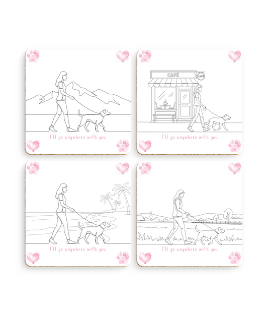 Valentine’s Dog Coaster Set – I’ll Go Anywhere With You – Pack of 4
